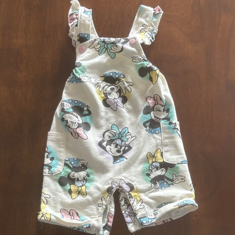 DISNEY BABY EUC GIRL SUMMER MINNIE MOUSE ONE PIECE OVERALLS SIZE 18 MONTHS